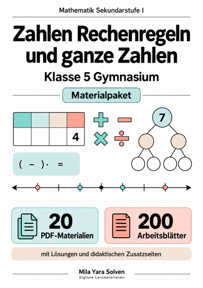 Cover: Zahlen Rechenregeln und ganze Zahlen Klasse 5 Gymnasium