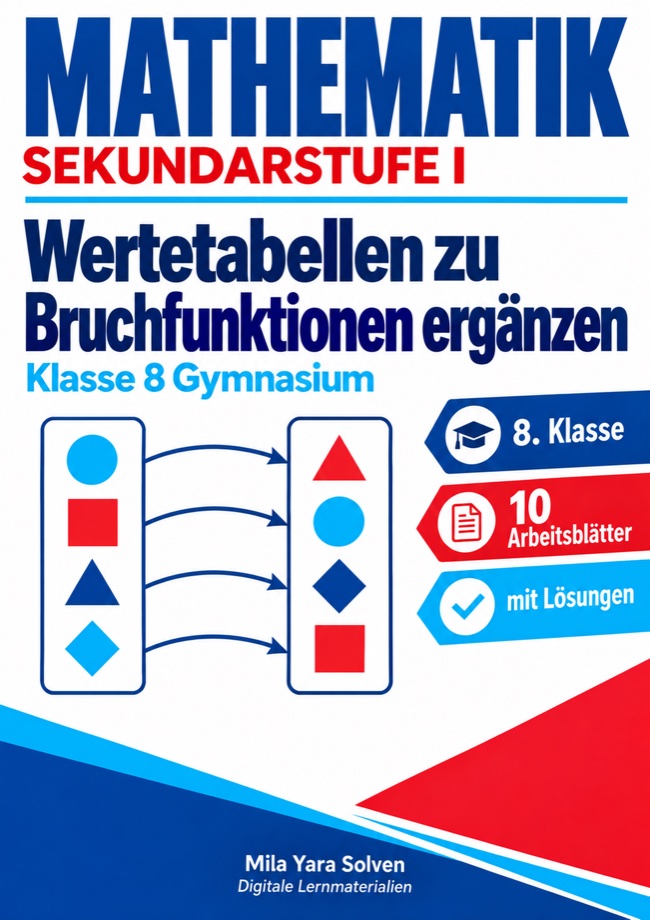 Cover: Wertetabellen zu Bruchfunktionen ergänzen | Mathematik Klasse 8 Gymnasium | 10 Arbeitsblätter mit Lösungen als PDF