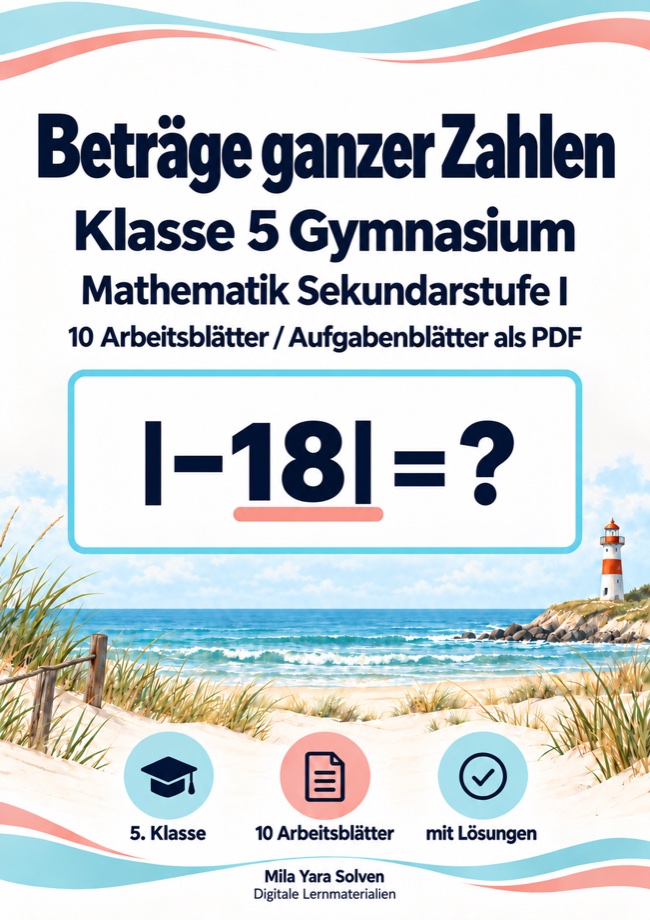 Cover: Beträge ganzer Zahlen Klasse 5 Gymnasium