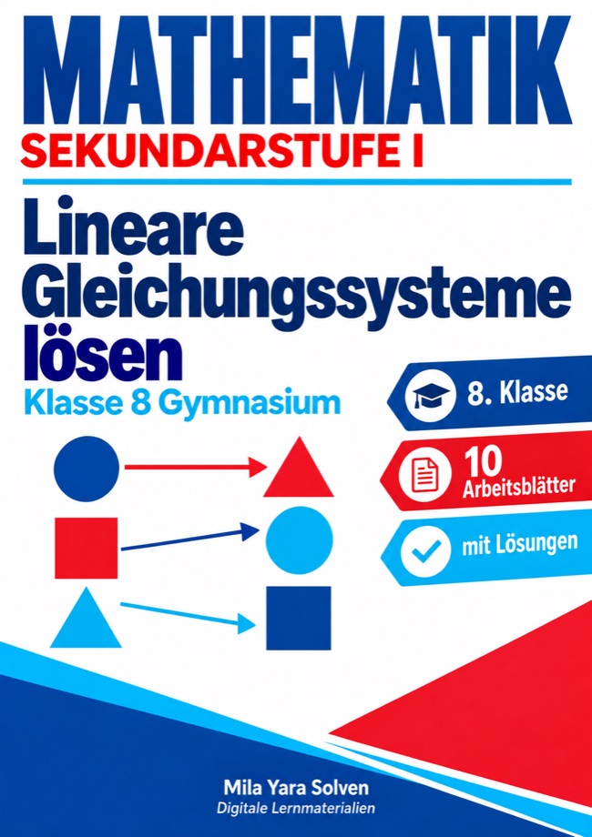 Cover: Lineare Gleichungssysteme lösen | Mathematik Klasse 8 Gymnasium | 10 Arbeitsblätter mit Lösungen als PDF