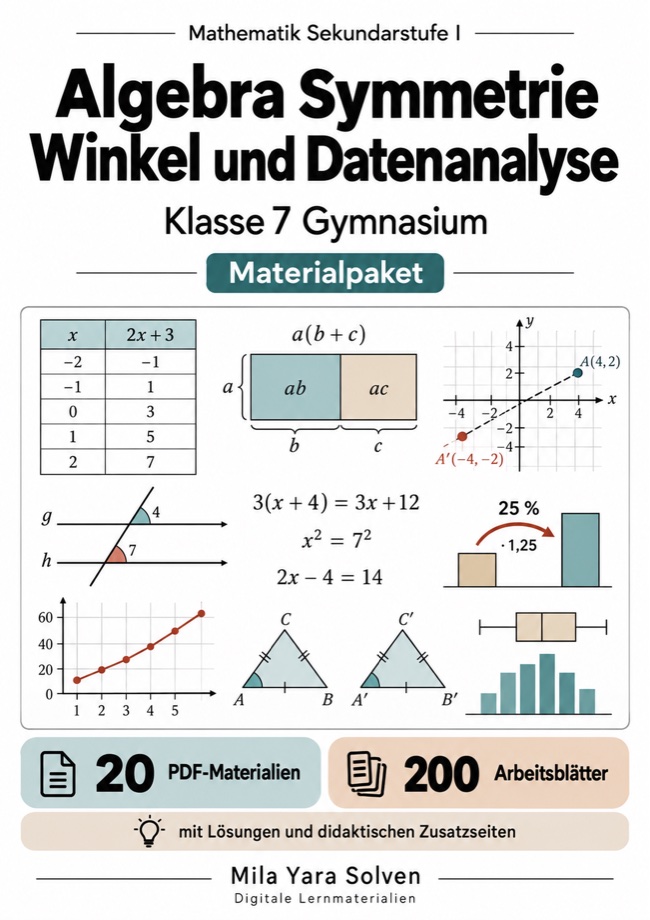 Cover: Algebra Symmetrie Winkel und Datenanalyse Klasse 7 Gymnasium