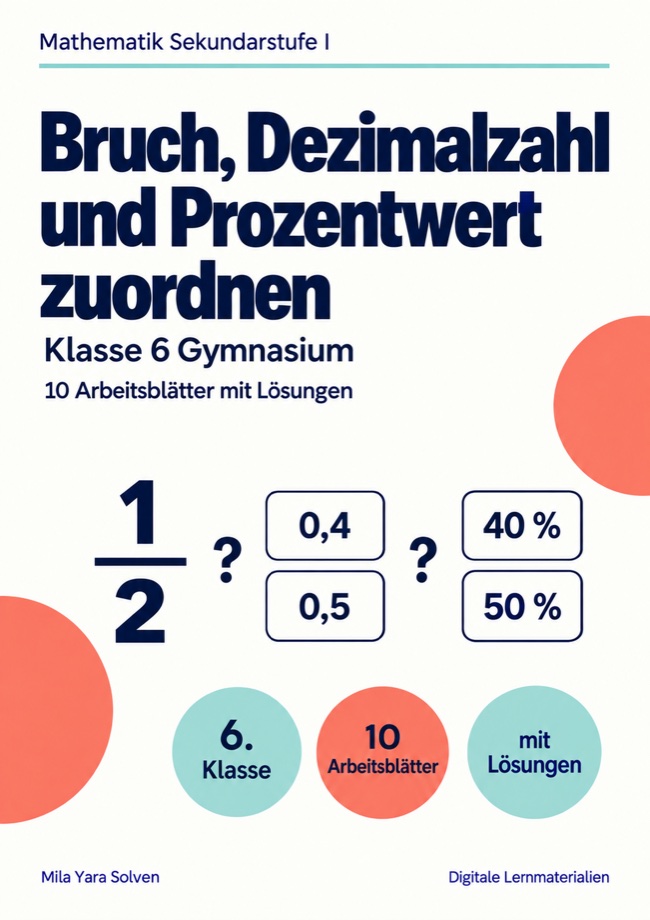 Cover: Bruch, Dezimalzahl und Prozentwert zuordnen Klasse 6 Gymnasium