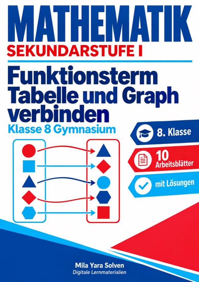 Cover: Funktionsterm Tabelle und Graph verbinden | Mathematik Klasse 8 Gymnasium | 10 Arbeitsblätter mit Lösungen als PDF