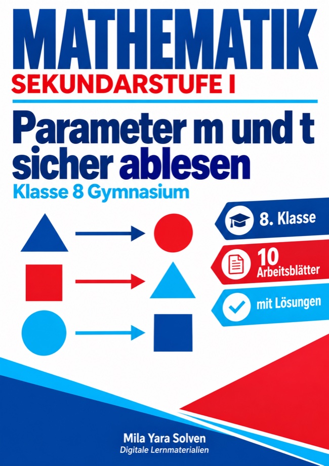 Cover: Parameter m und t sicher ablesen | Mathematik Klasse 8 Gymnasium | 10 Arbeitsblätter mit Lösungen als PDF