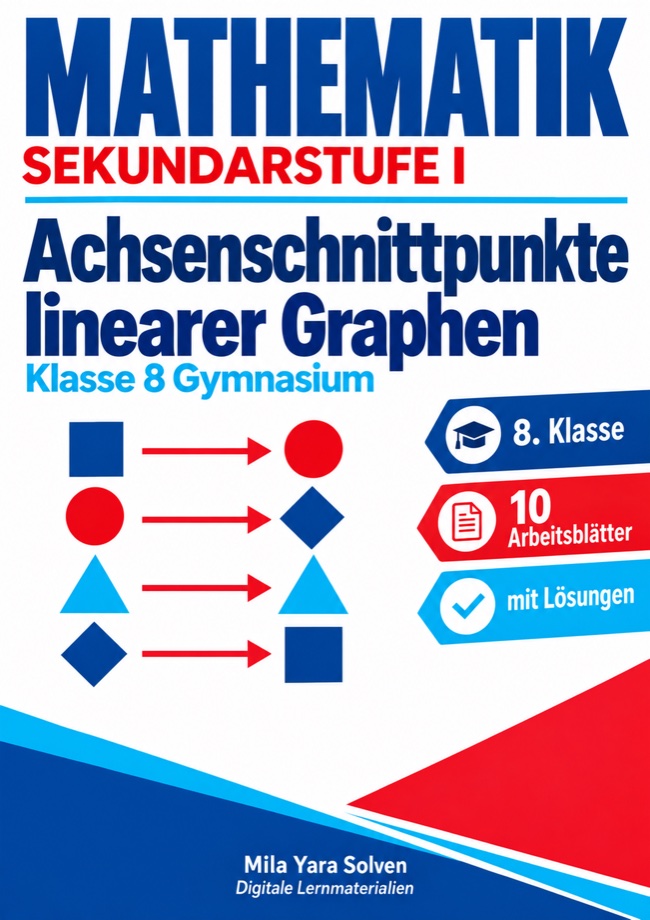 Cover: Achsenschnittpunkte linearer Graphen | Mathematik Klasse 8 Gymnasium | 10 Arbeitsblätter mit Lösungen als PDF