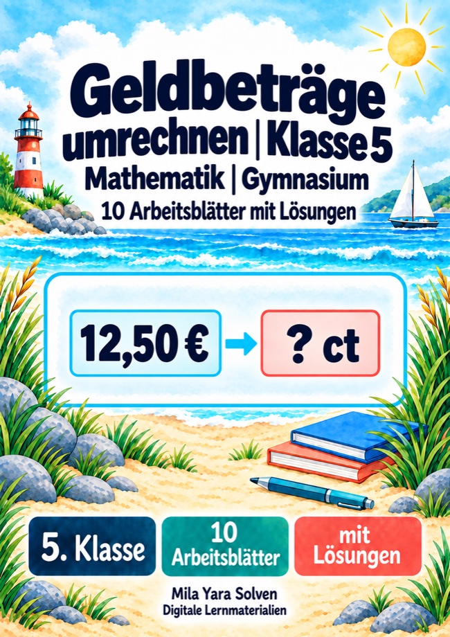 Cover: Geldbeträge umrechnen Klasse 5 Gymnasium