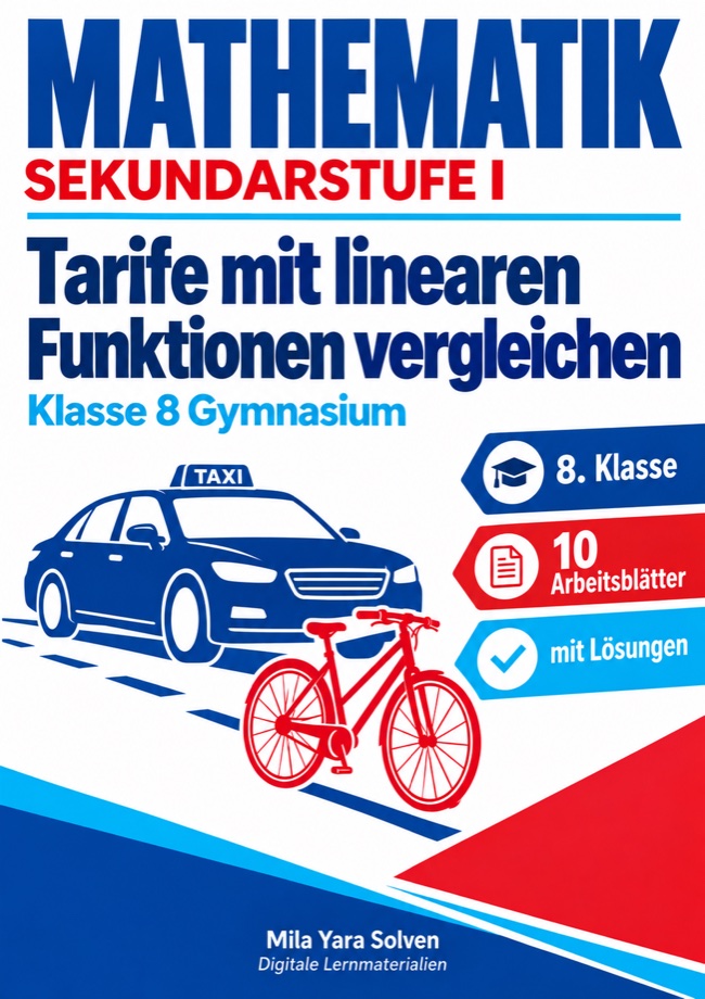 Cover: Tarife mit linearen Funktionen vergleichen | Mathematik Klasse 8 Gymnasium | 10 Arbeitsblätter mit Lösungen als PDF