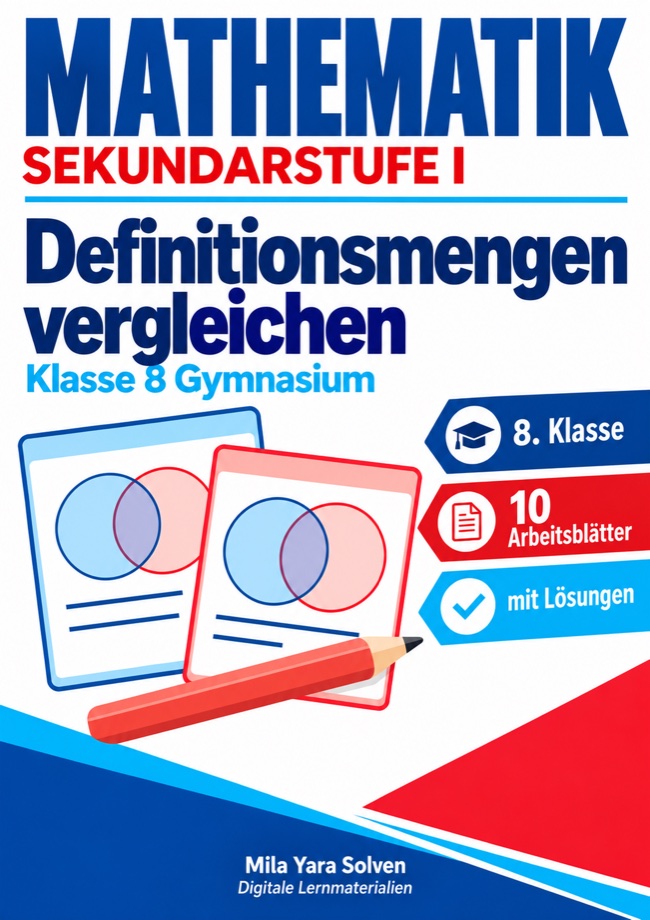 Cover: Definitionsmengen vergleichen | Mathematik Klasse 8 Gymnasium | 10 Arbeitsblätter mit Lösungen als PDF