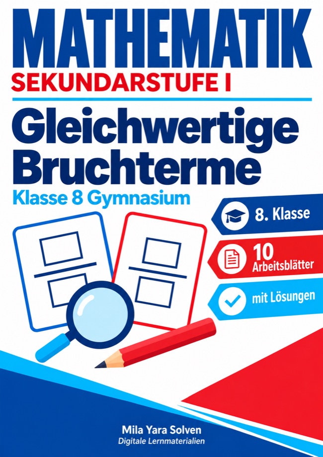 Cover: Gleichwertige Bruchterme | Mathematik Klasse 8 Gymnasium | 10 Arbeitsblätter mit Lösungen als PDF