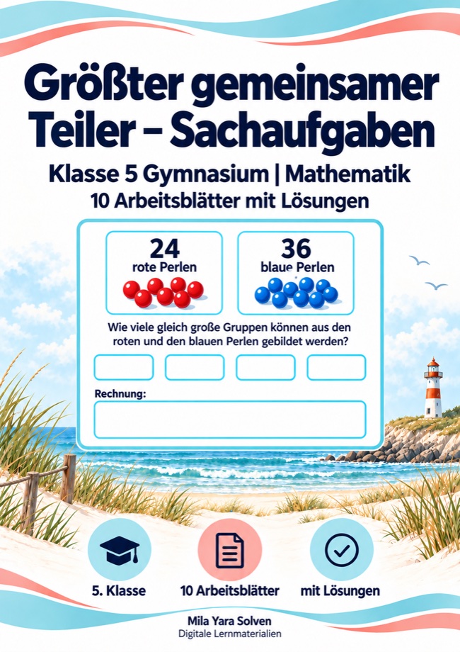 Cover: Größter gemeinsamer Teiler – Sachaufgaben Klasse 5 Gymnasium