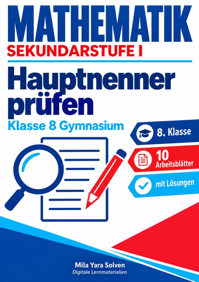 Cover: Hauptnenner prüfen | Mathematik Klasse 8 Gymnasium | 10 Arbeitsblätter mit Lösungen als PDF