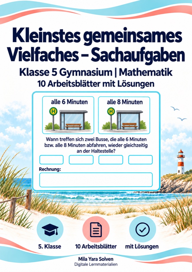Cover: Kleinstes gemeinsames Vielfaches – Sachaufgaben Klasse 5 Gymnasium