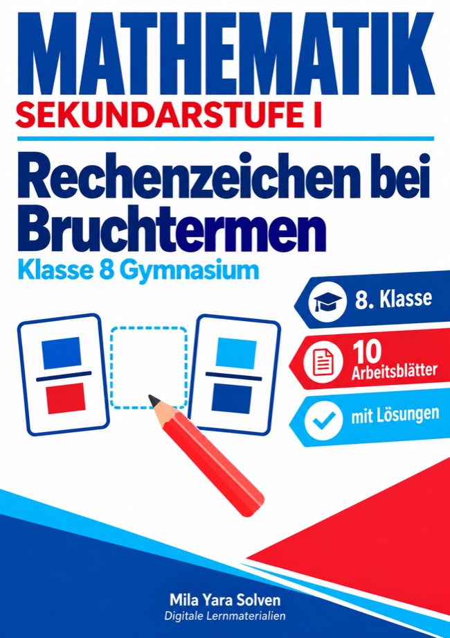 Cover: Rechenzeichen bei Bruchtermen | Mathematik Klasse 8 Gymnasium | 10 Arbeitsblätter mit Lösungen als PDF