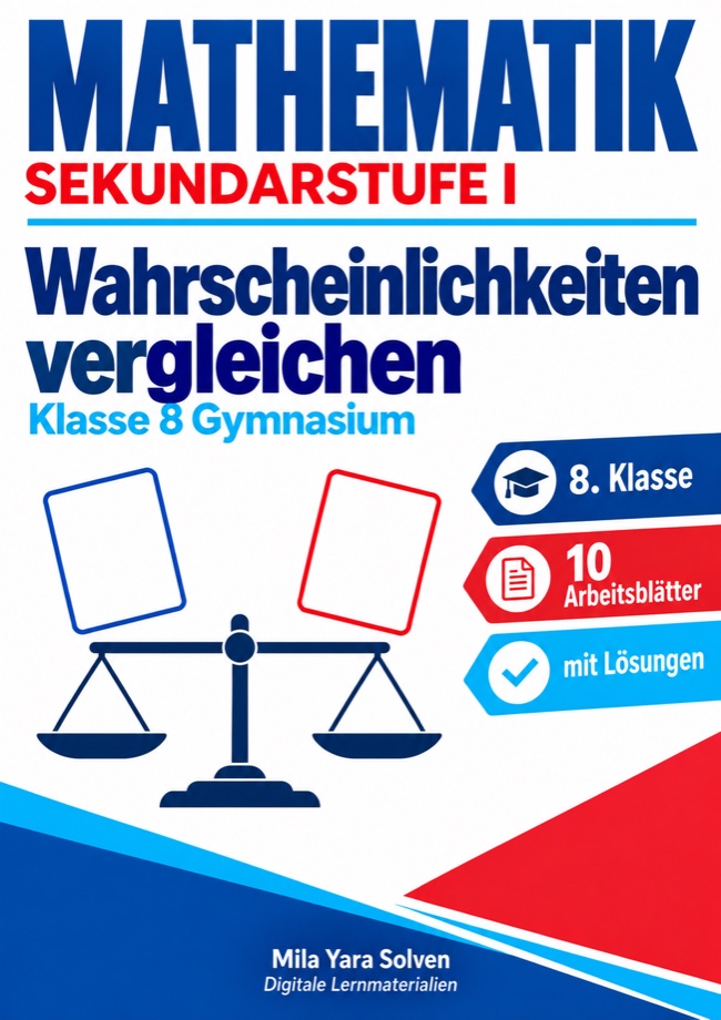 Cover: Wahrscheinlichkeiten vergleichen | Mathematik Klasse 8 Gymnasium | 10 Arbeitsblätter mit Lösungen als PDF