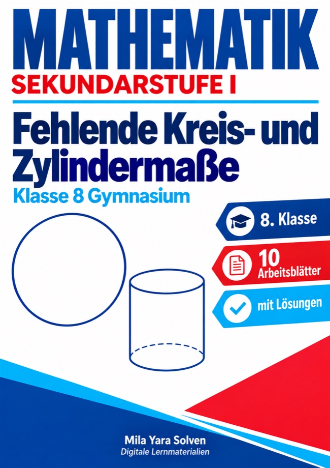 Cover: Fehlende Kreis- und Zylindermaße | Mathematik Klasse 8 Gymnasium | 10 Arbeitsblätter mit Lösungen als PDF