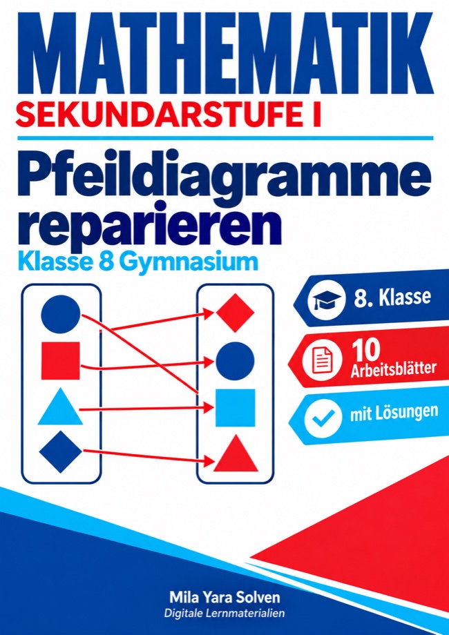 Cover: Pfeildiagramme reparieren | Mathematik Klasse 8 Gymnasium | 10 Arbeitsblätter mit Lösungen als PDF