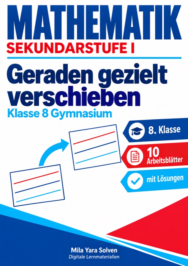 Cover: Geraden gezielt verschieben | Mathematik Klasse 8 Gymnasium | 10 Arbeitsblätter mit Lösungen als PDF