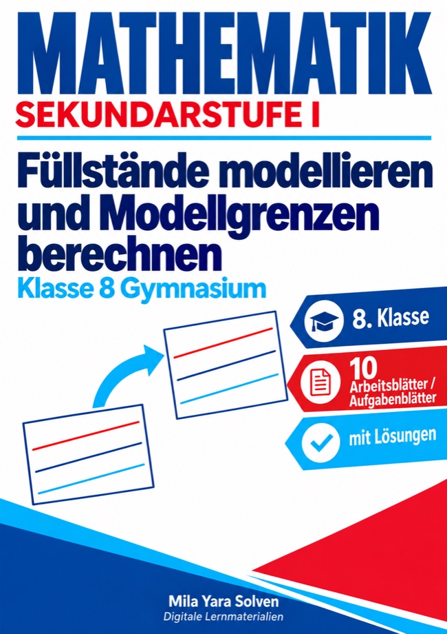 Cover: Füllstände modellieren und Modellgrenzen berechnen | Mathematik Klasse 8 Gymnasium | 10 Arbeitsblätter / Aufgabenblätter mit Lösungen als PDF