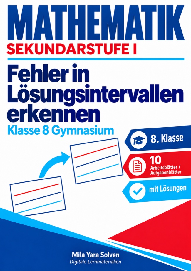 Cover: Fehler in Lösungsintervallen erkennen | Mathematik Klasse 8 Gymnasium | 10 Arbeitsblätter / Aufgabenblätter mit Lösungen als PDF