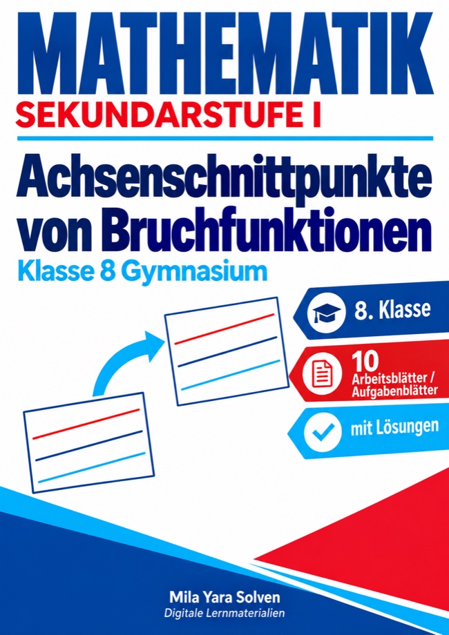 Cover: Achsenschnittpunkte von Bruchfunktionen | Mathematik Klasse 8 Gymnasium | 10 Arbeitsblätter / Aufgabenblätter mit Lösungen als PDF