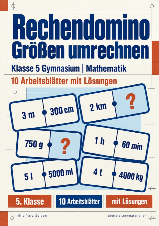 Cover: Rechendomino Größen umrechnen Klasse 5 Gymnasium