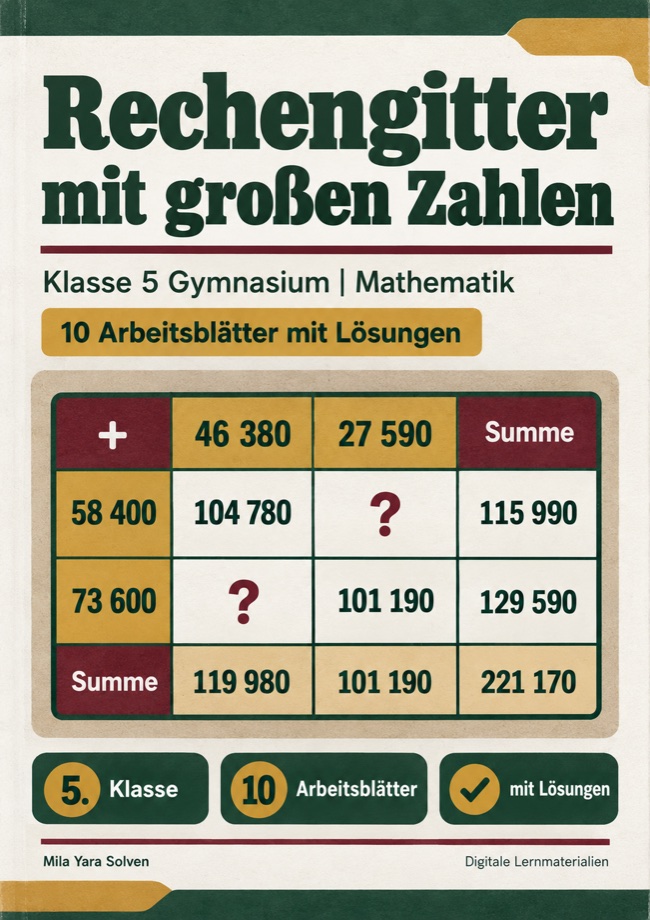 Cover: Rechengitter mit großen Zahlen Klasse 5 Gymnasium