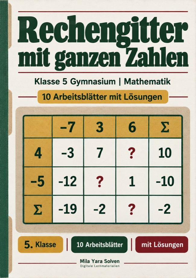 Cover: Rechengitter mit ganzen Zahlen Klasse 5 Gymnasium