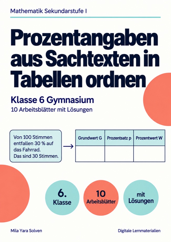Cover: Prozentangaben aus Sachtexten in Tabellen ordnen Klasse 6 Gymnasium