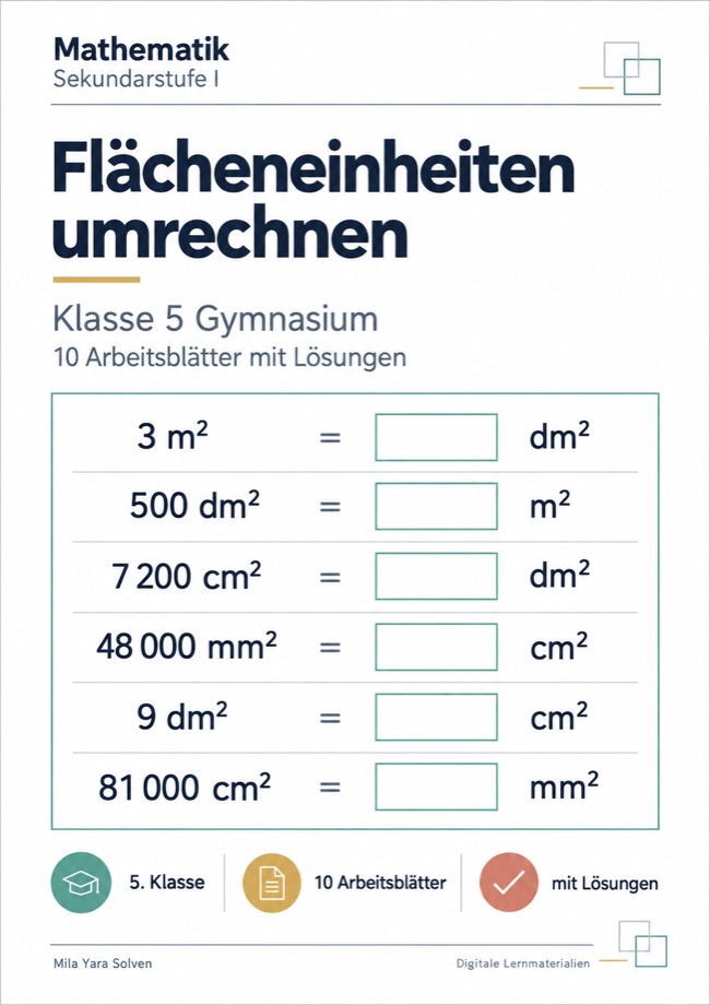 Cover: Flächeneinheiten umrechnen Klasse 5 Gymnasium