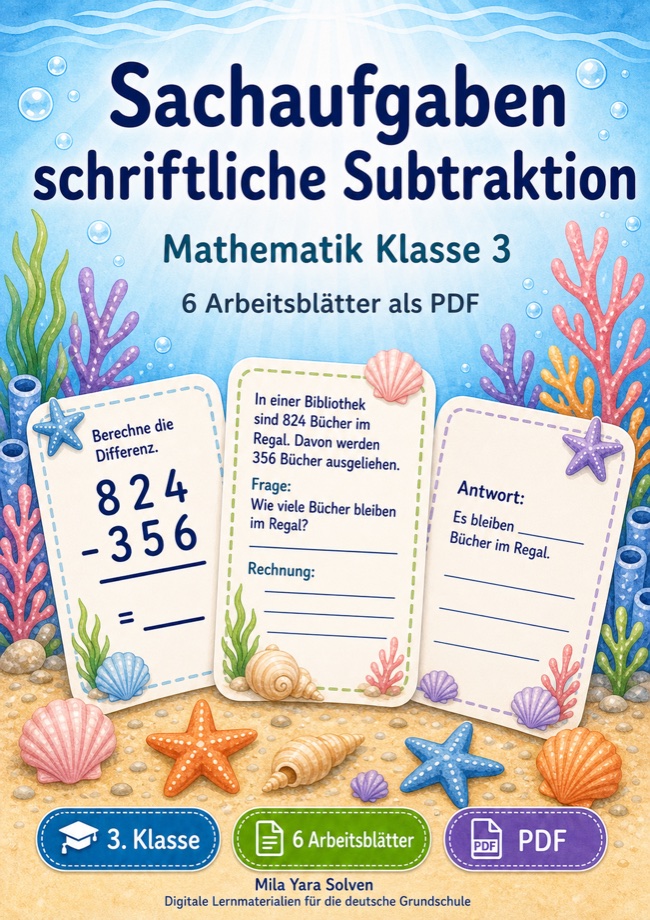 Cover: Sachaufgaben schriftliche Subtraktion