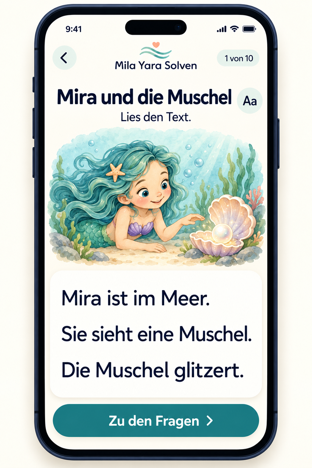 Mira und die Muschel mit drei kurzen Lesesätzen